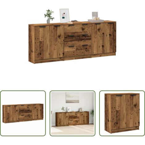 Credenze multistrato -  Credenze 3 pz Legno Antico 60x30x70 cm in Legno Multistrato