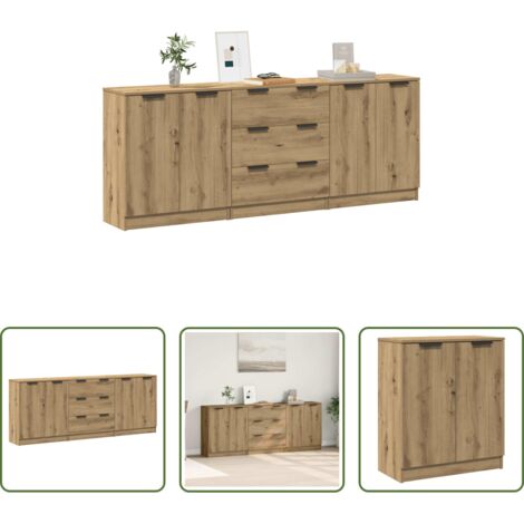 Credenze multistrato -  Credenze 3 pz Rovere Artigianale 60x30x70 cm Legno Multistrato