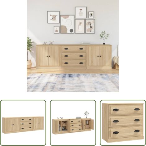 Credenze multistrato -  Credenze 3 pz Rovere Sonoma in Legno Multistrato