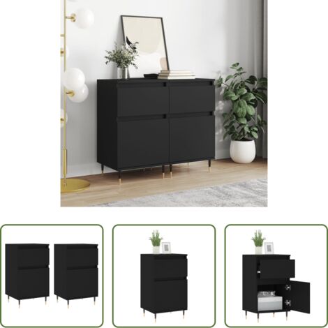 Credenze nere -  Credenze 2 pz Nere 40x35x70 cm in Legno Multistrato