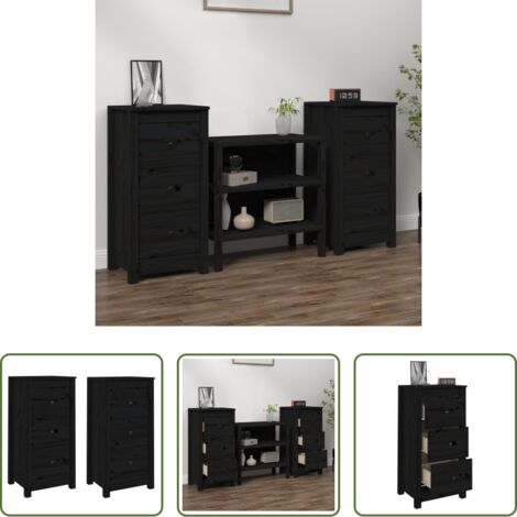Credenze nere -  Credenze 2 pz Nere 40x35x80 cm in Legno Massello di Pino