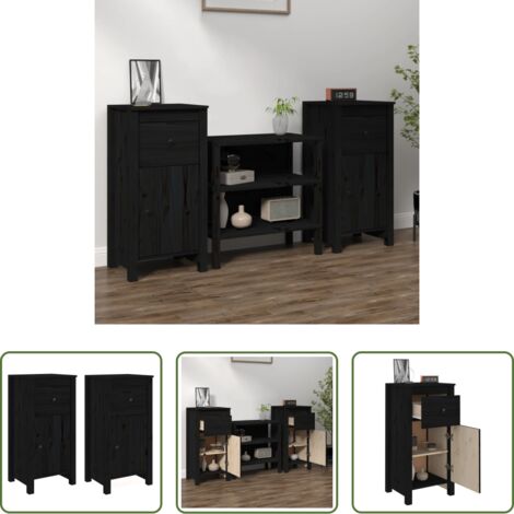 Credenze nere -  Credenze 2 pz Nere 40x35x80 cm in Legno Massello di Pino