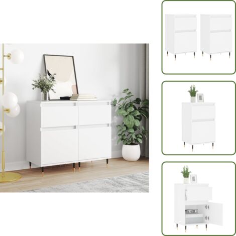 Credenze per casa - vidaXL Credenze 2 pz Bianche 40x35x70 cm in Legno Multistrato - Credenze con gambe in ferro