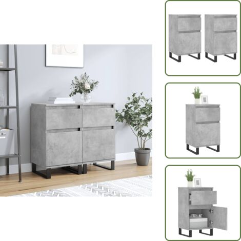 Credenze per casa - vidaXL Credenze 2 pz Grigio Cemento 40x35x70 cm in Legno Multistrato - Credenze con gambe in ferro