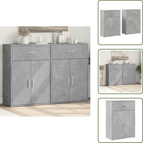 Credenze per casa - vidaXL Credenze 2 pz Grigio Cemento 60x30x84 cm in Legno Multistrato - Credenze per soggiorno