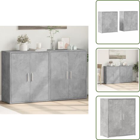 Credenze per casa - vidaXL Credenze 2 pz Grigio Cemento 60x31x70 cm in Legno Multistrato - Credenze per stanza