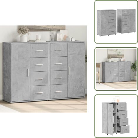 Credenze per casa - vidaXL Credenze 2 pz Grigio Cemento 60x31x84 cm in Legno Multistrato - Credenze per soggiorno