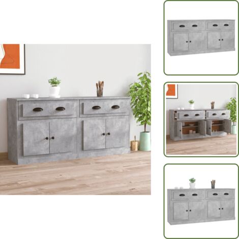 Credenze per casa - vidaXL Credenze 2 pz Grigio Cemento in Legno Multistrato - Credenze con piano portaoggetti