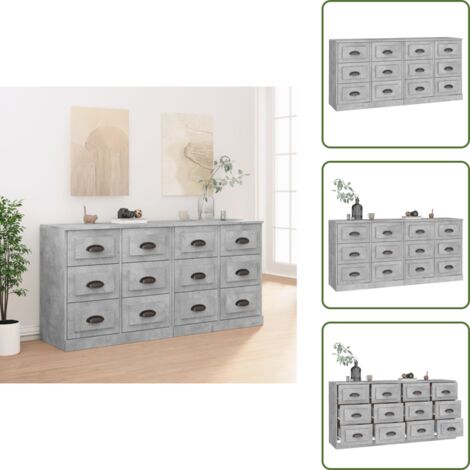 Credenze per casa - vidaXL Credenze 2 pz Grigio Cemento in Legno Multistrato - Credenze con piano portaoggetti