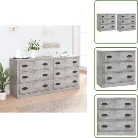 Credenze per casa - vidaXL Credenze 2 pz Grigio Cemento in Legno Multistrato - Credenze con piano portaoggetti