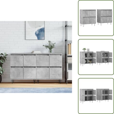 Credenze per casa - vidaXL Credenze 2 pz Grigio Cemento in Legno Multistrato - Credenze con supporto a parete