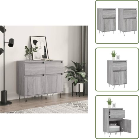 Credenze per casa - vidaXL Credenze 2 pz Grigio Sonoma 40x35x70 cm in Legno Multistrato - Credenze con gambe in ferro