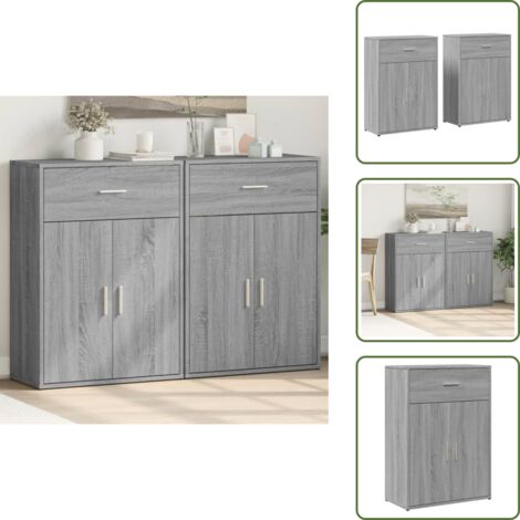 Credenze per casa - vidaXL Credenze 2 pz Grigio Sonoma 60x30x84 cm in Legno Multistrato - Credenze per soggiorno