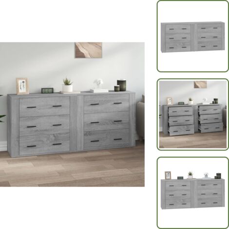 Credenze per casa - vidaXL Credenze 2 pz Grigio Sonoma in Legno Multistrato - Credenze con piano portaoggetti