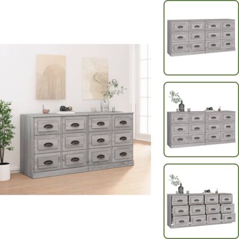 Credenze per casa - vidaXL Credenze 2 pz Grigio Sonoma in Legno Multistrato - Credenze con piano portaoggetti
