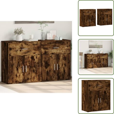 Credenze per casa - vidaXL Credenze 2 pz Rovere Fumo 60x31x70 cm in Legno Multistrato - Credenze per soggiorno