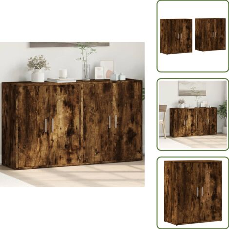 Credenze per casa - vidaXL Credenze 2 pz Rovere Fumo 60x31x70 cm in Legno Multistrato - Credenze per soggiorno
