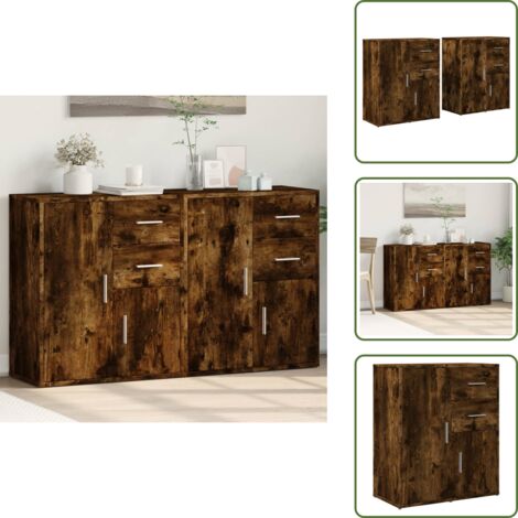 Credenze per casa - vidaXL Credenze 2 pz Rovere Fumo 60x31x70 cm in Legno Multistrato - Credenze per soggiorno