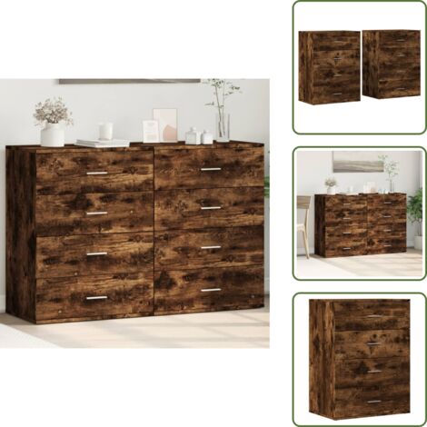 Credenze per casa - vidaXL Credenze 2 pz Rovere Fumo 60x39x80 cm in Legno Multistrato - Credenze per soggiorno