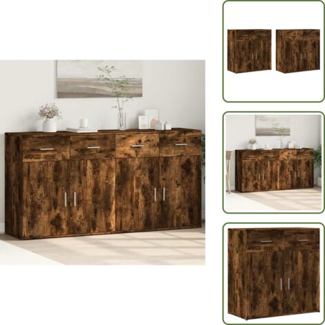 Credenze per casa - vidaXL Credenze 2 pz Rovere Fumo 79x38x80 cm in Legno Multistrato - Credenze per soggiorno