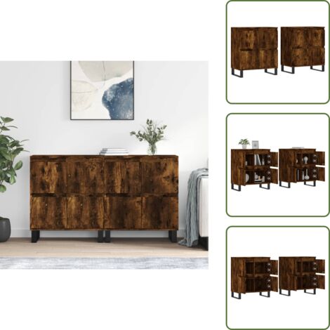 Credenze per casa - vidaXL Credenze 2 pz Rovere Fumo in Legno Multistrato - Credenze con piano portaoggetti