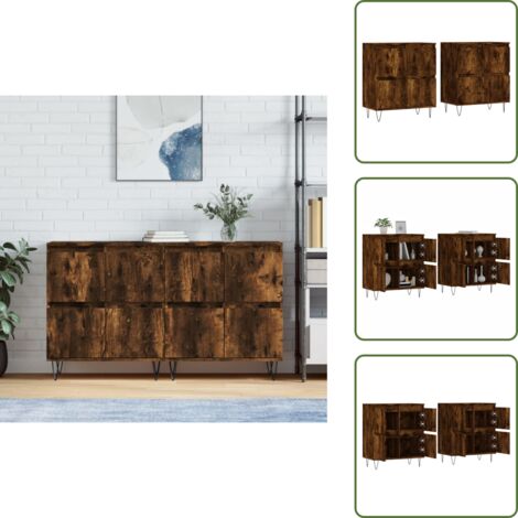 Credenze per casa - vidaXL Credenze 2 pz Rovere Fumo in Legno Multistrato - Credenze con supporto a parete