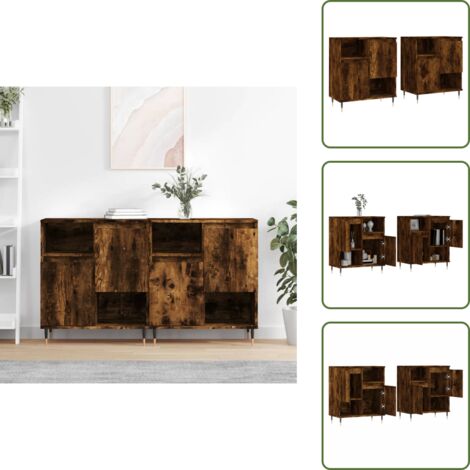 Credenze per casa - vidaXL Credenze 2 pz Rovere Fumo in Legno Multistrato - Credenze con supporto a parete