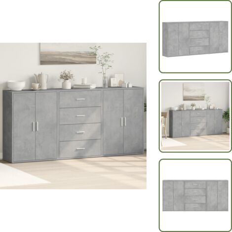 Credenze per casa - vidaXL Credenze 3 pz Grigio Cemento 60x31x84 cm in Legno Multistrato - Credenze per stanza