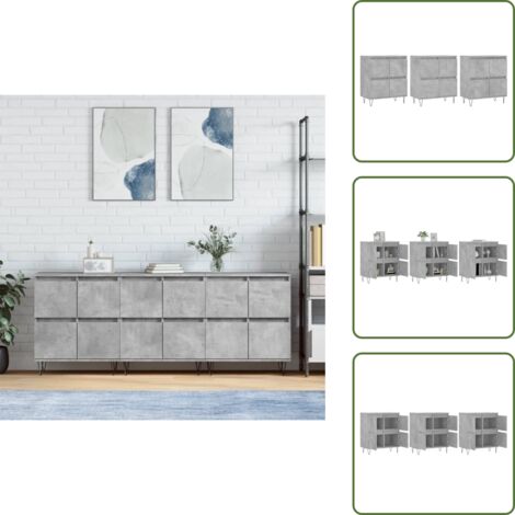 Credenze per casa - vidaXL Credenze 3 pz Grigio Cemento in Legno Multistrato - Credenze con supporto a parete