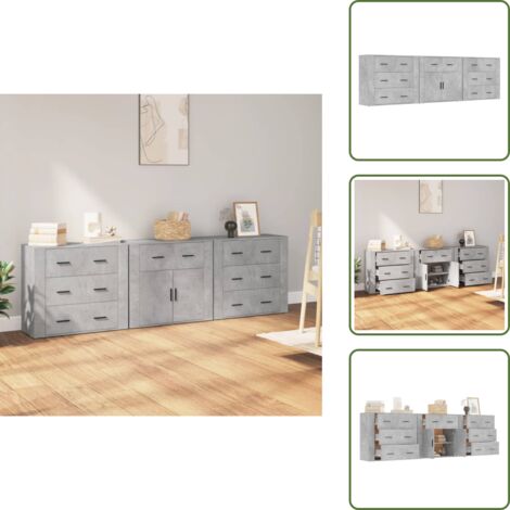 Credenze per casa - vidaXL Credenze 3 pz Grigio Cemento in Legno Multistrato - Credenze per soggiorno