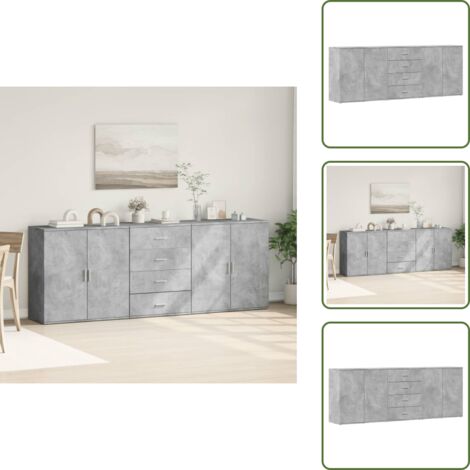 Credenze per casa - vidaXL Credenze 3 pz Grigio Cemento in Legno Multistrato - Credenze per soggiorno