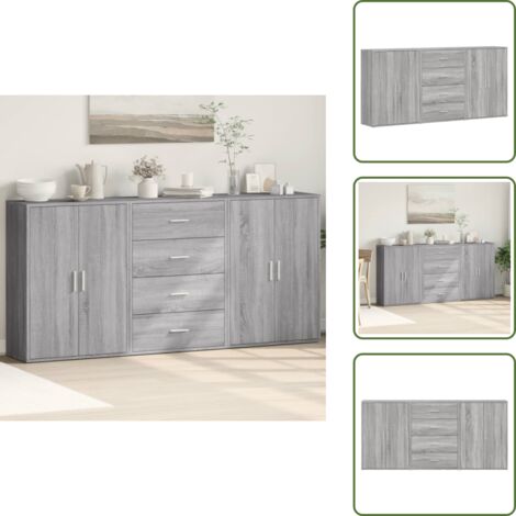 Credenze per casa - vidaXL Credenze 3 pz Grigio Sonoma 60x31x84 cm in Legno Multistrato - Credenze per stanza