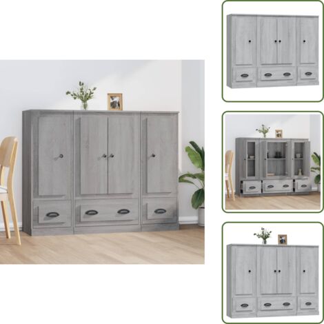 Credenze per casa - vidaXL Credenze 3 pz Grigio Sonoma in Legno Multistrato - Credenze moderne