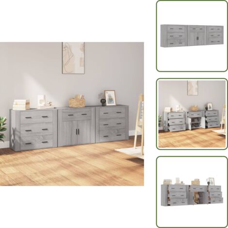 Credenze per casa - vidaXL Credenze 3 pz Grigio Sonoma in Legno Multistrato - Credenze per soggiorno