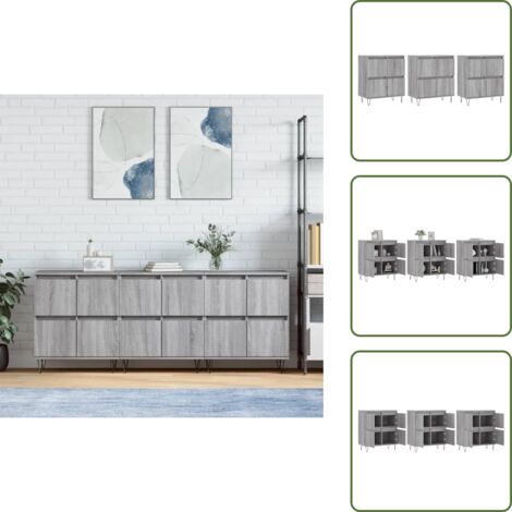 Credenze per casa - vidaXL Credenze 3 pz Grigio Sonoma in Legno Multistrato - Credenze per soggiorno