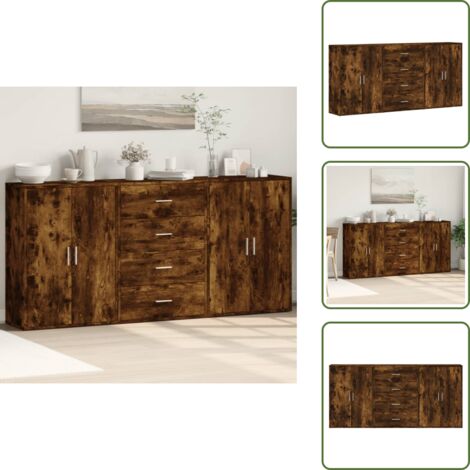 Credenze per casa - vidaXL Credenze 3 pz Rovere Fumo 60x31x84 cm in Legno Multistrato - Credenze per soggiorno