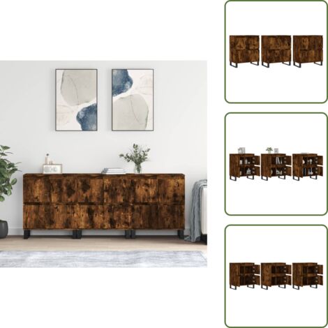 Credenze per casa - vidaXL Credenze 3 pz Rovere Fumo in Legno Multistrato -