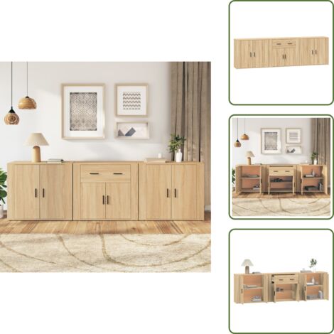 Credenze per casa - vidaXL Credenze 3 pz Rovere Sonoma in Legno Multistrato - Credenze con piano portaoggetti