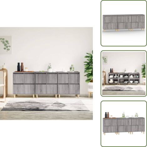 Credenze per casa - vidaXL Credenze 3pz Grigio Sonoma 60x35x70 cm in Legno Multistrato - Credenze con scomparti