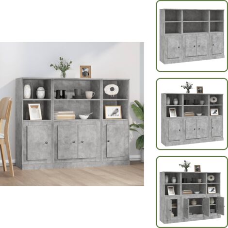 Credenze per interni - vidaXL Credenze 3 pz Grigio Cemento in Legno Multistrato -