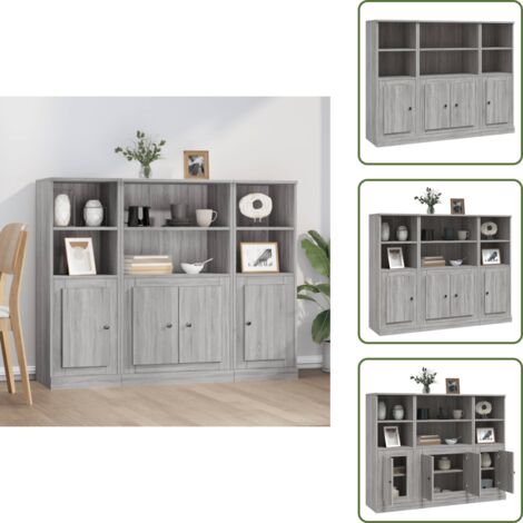 Credenze per interni - vidaXL Credenze 3 pz Grigio Sonoma in Legno Multistrato -