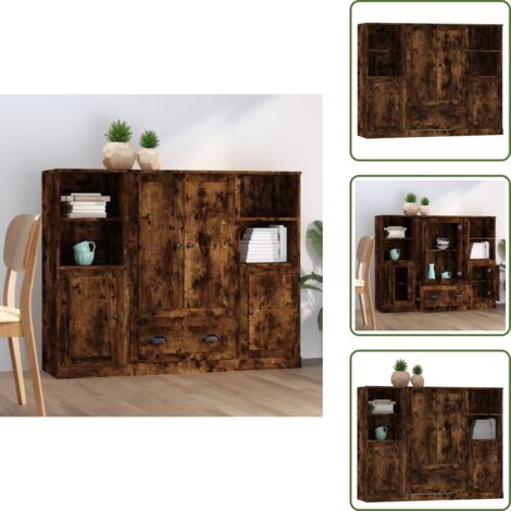 Credenze per interni - vidaXL Credenze 3 pz Rovere Fumo in Legno Multistrato -