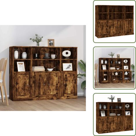 Credenze per interni - vidaXL Credenze 3 pz Rovere Fumo in Legno Multistrato - Credenze per casa