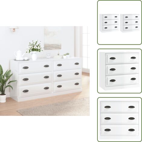 Credenze per soggiorno - vidaXL Credenze 2 pz Bianco Lucido in Legno Multistrato - Credenze per cucina