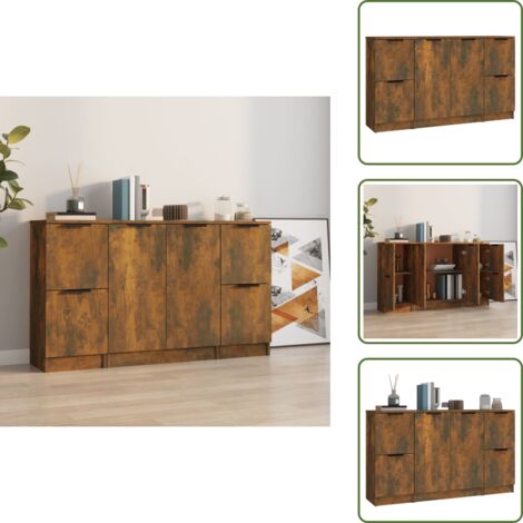 Credenze per stanza - vidaXL Credenze 3 pz Rovere Fumo in Legno Multistrato - Credenze per casa
