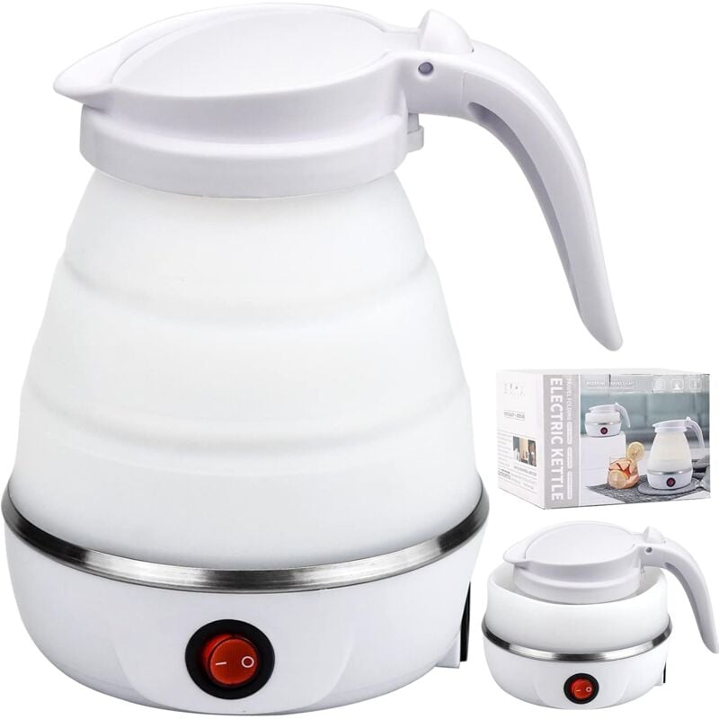 Image of Crossoiri 0.6L Bollitore elettrico pieghevole Bollitore da viaggio in silicone Mini bollitore portatile con base in acciaio inossidabile per campeggio,