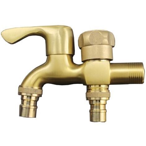 Crediri 1/2-inch Double Tap Garden Faucet, Brass Outdoor Tap, Antifreeze, Double Outlet Garden Faucet, Washing Machine Faucet, Double Ball Drain Valve for Garden, Washing Machine