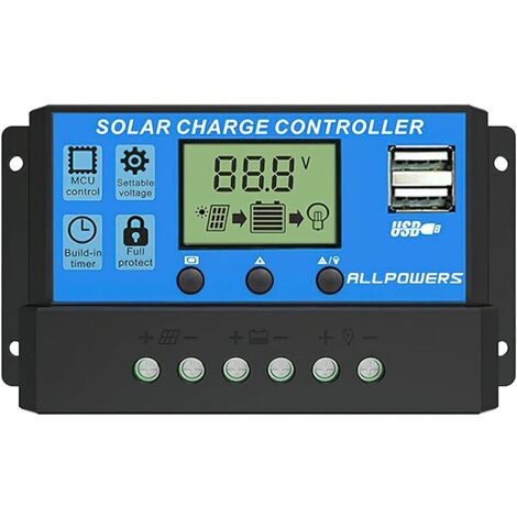 Crediri 20A Solarladeregler, intelligenter Solarpanel-Controller mit USB-Anschlussanzeige 12 V/24 V——