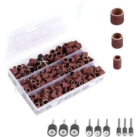 Crediri 338-teiliges Schleiftrommel-Set mit Kunststoffbox, einschließlich 329 Schleifbändern und 9 Trommeldornen 1/2", 3/8", 1/4" für Dremel-Rotationswerkzeuge