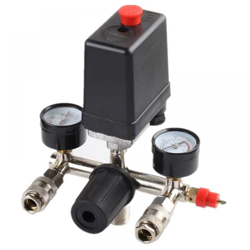 Image of Crediri Druckregler mit Druckschalter für Kompressor Druckschalter mit 2 Anzeigen